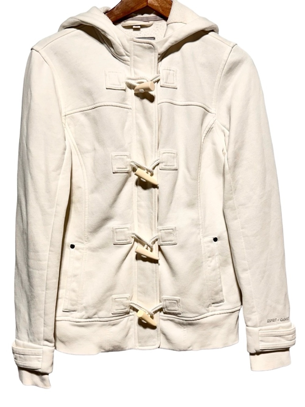 Esprit Cream Hooded Toggle Jacket Zip Front Preppy Minimalist Size L